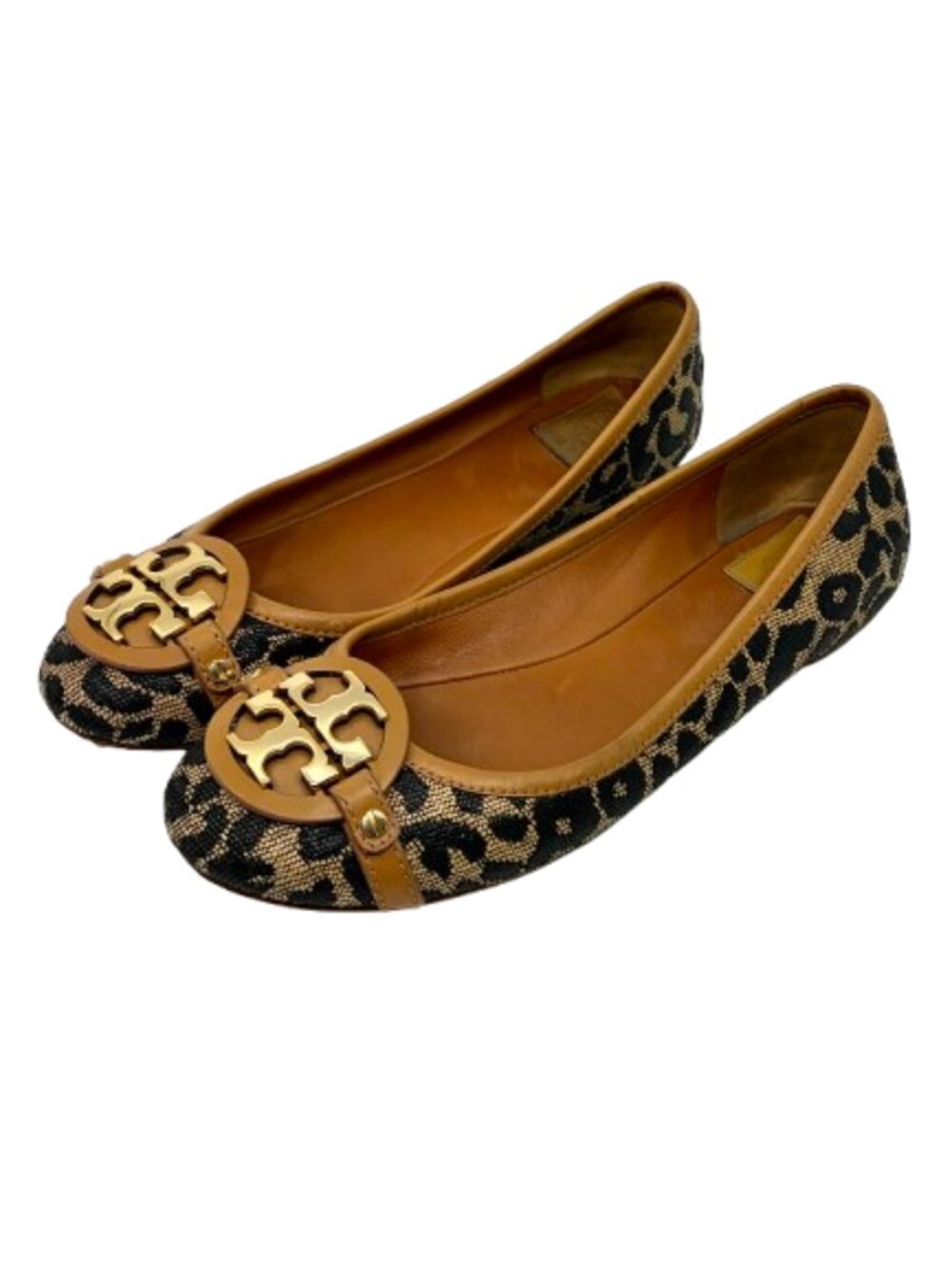TORY BURCH~Aaden~LEOPARD PRINT BALLET FLATS Raffia Leather Size 8.5 M